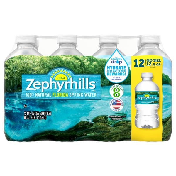 Zephyrhills Spring Water, 100% Natural, Go Size Bottles,12 Pack
