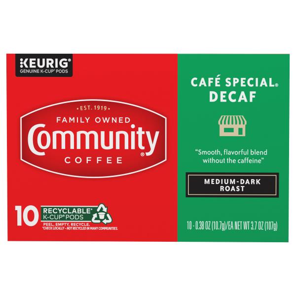 Community Coffee K-Cup Pods Decaf Medium-Dark Roast Cafe Special