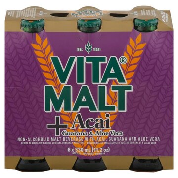Vita Malt Malt Beverage, Acai + Guarana & Aloe Vera, Non-Alcoholic
