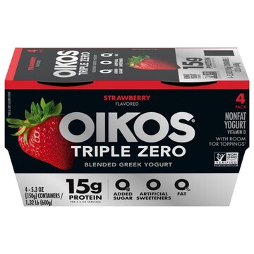Oikos Triple Zero Nonfat Blended Greek Strawberry Flavored Yogurt