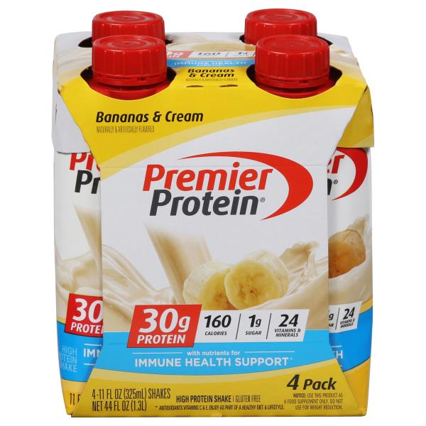 Premier Protein High Protein Shake, Bananas & Cream, 4 Pack Publix