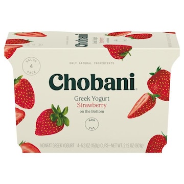 Chobani Greek Yogurt, Nonfat, Strawberry on the Bottom, 4 Value Pack