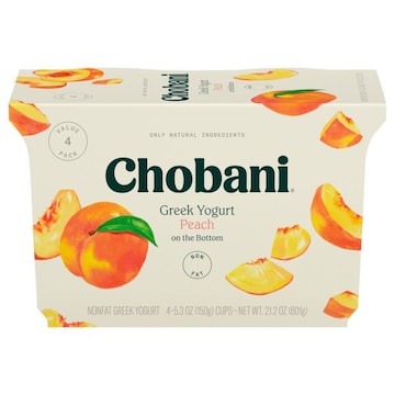 Chobani Greek Yogurt, Nonfat, Peach on the Bottom, 4 Value Pack