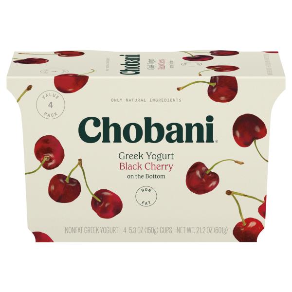 Chobani Yogurt, Non Fat, Greek, Black Cherry on the Bottom, Value 4 ...