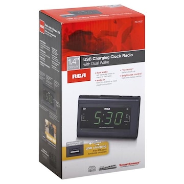 RCA Clock Radio, USB Charging, with Dual Wake, 1.4 Inch Display