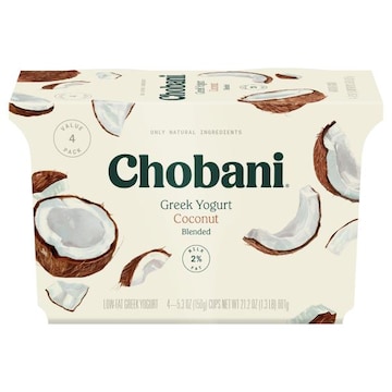 Chobani Greek Yogurt, Low-Fat, Coconut, Blended, 4 Value Pack