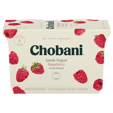 Chobani Greek Yogurt, Nonfat, Raspberry on the Bottom, 4 Value Pack