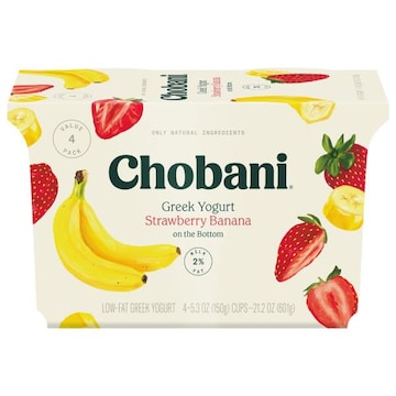 Chobani Greek Yogurt, Low-Fat, Strawberry Banana on the Bottom, Value 4 Pack