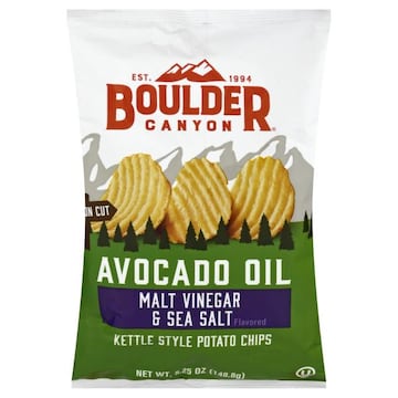 Boulder Canyon Potato Chips, Kettle Style, Malt Vinegar & Sea Salt Flavored, Avocado Oil
