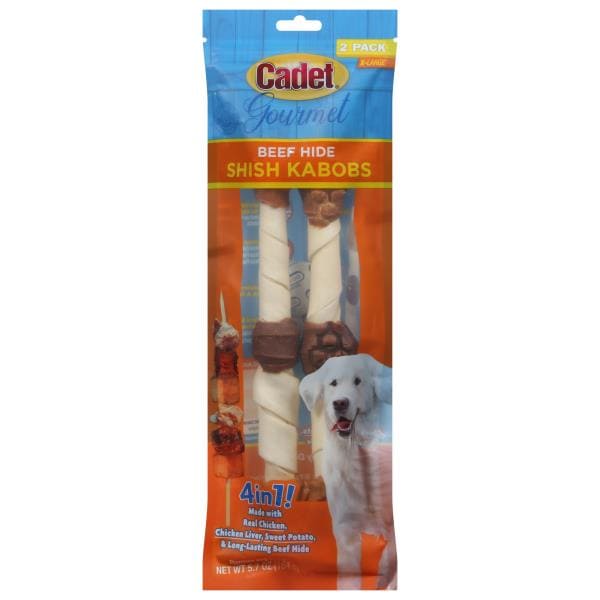 Cadet Dog Treats, Premium, Shish Kabobs, Gourmet, Beef Hide, 4 in 1, X