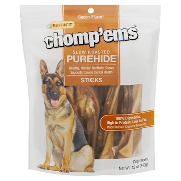 Ruffin' It Chomp'ems Dog Chews, Bacon Flavor, Slow Roasted Purehide, Stick