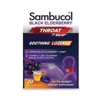 Sambucol Black Elderberry Throat Lozenges with Vitamin C, Zinc and Honey - 20ct