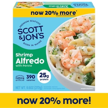 Scott & Jon's Shrimp Bowls Shrimp Alfredo Pasta Bowl 9.6 oz Frozen Meal