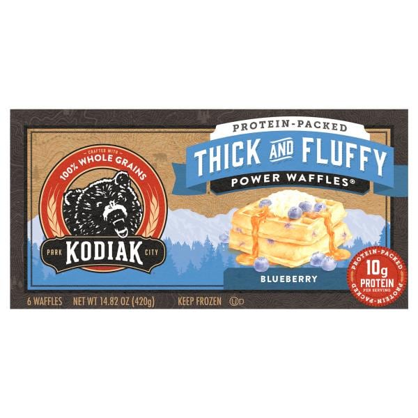 Kodiak Power Waffles, Blueberry, Thick and Fluffy, ProteinPacked
