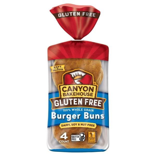 Canyon Bakehouse Gluten Free Hamburger Buns, 100% Whole Grain