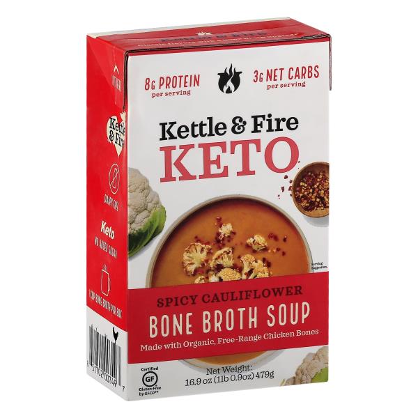 Kettle & Fire Keto Soup Bone Broth Soup, Spicy Cauliflower, Keto