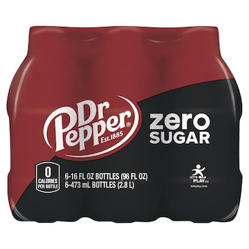 Dr Pepper Soda, Zero Sugar, 6 Pack
