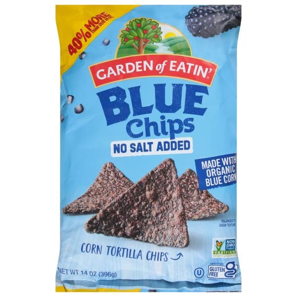 Garden of Eatin' Corn Tortilla Chips, No Salt Added, Blue Chips