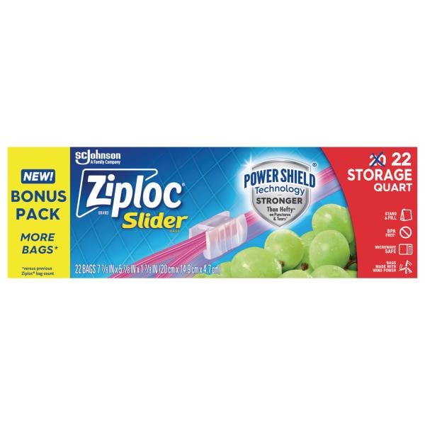 Ziploc ® Brand Slider Storage Bags with Power Shield Technology, Quart
