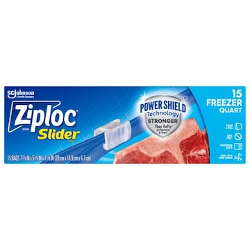 Ziploc ® Brand Quart Freezer Slider Bags, Power Shield™ Technology for More Durability, 15 count