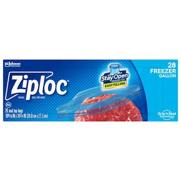 Ziploc ® Brand Gallon Freezer Storage Bags, Stay Open Design, Easy to Fill, 28 count