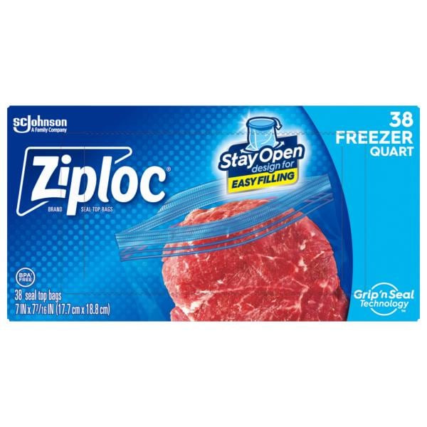 Ziploc ® Brand Freezer Bags with Grip 'n Seal Technology, Quart, 38
