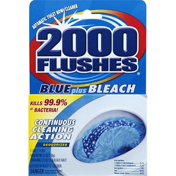 2000 Flushes Toilet Bowl Cleaner, Automatic, Blue Plus Bleach