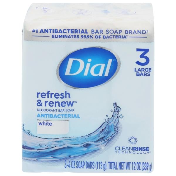 Dial Bar Soap, Deodorant, Refresh & Renew, Antibacterial, White Publix Super Markets