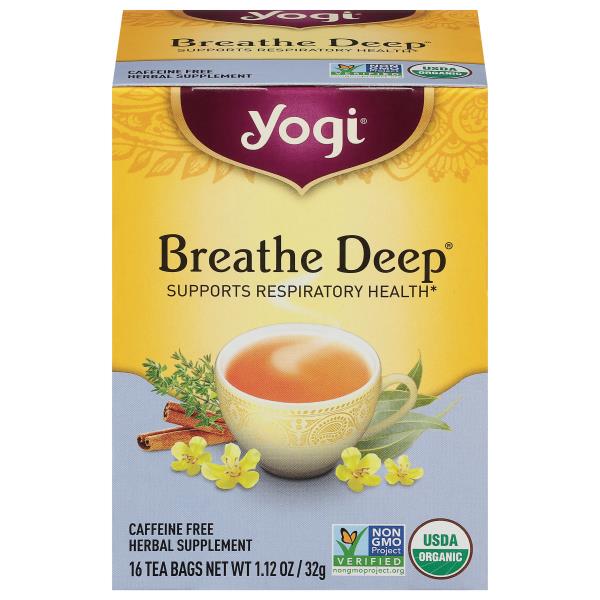 Yogi Herbal Supplement, Caffeine Free, Breathe Deep, Tea Bags