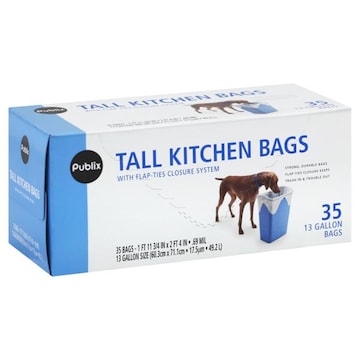 Publix Tall Kitchen Bags, with Flap-Ties Closure System, 13 Gallon