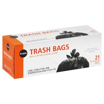 Publix Trash Bags, with Flap-Ties Closure System, 30 Gallon