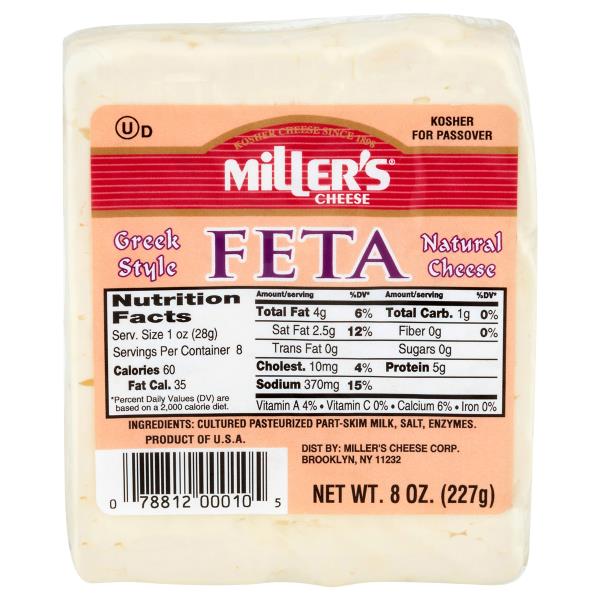 Millers Cheese, Natural, Greek Style, Feta Publix Super Markets