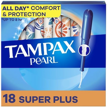 Tampax Pearl Tampons with LeakGuard Braid, Super Plus, 18 Ct