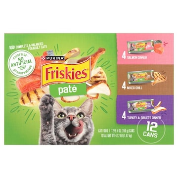 Friskies Cat Food, Salmon Dinner, Mixed Grill, Turkey & Giblets Dinner, Pate