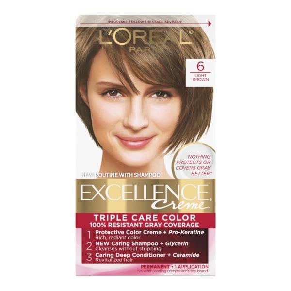 L'Oreal Paris Excellence Creme Permanent Triple Care Hair Color 6 Light ...