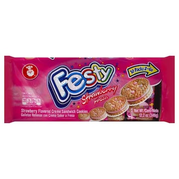 Festy Cookies, Sandwich, Strawberry Flavored Creme