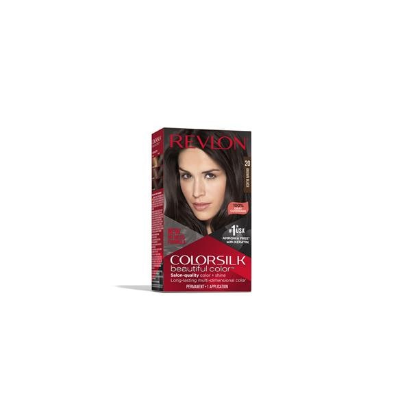 Revlon ColorSilk Beautiful Color Permanent Hair Color, Brown Black 20 ...