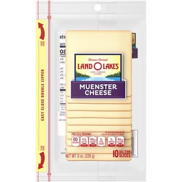 Land O Lakes Muenster Cheese, Packaged Sliced Cheese, 8 oz, 10 slices
