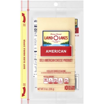 Land O Lakes White Deli American Cheese, Packaged Sliced Cheese, 8oz, 10 Slices