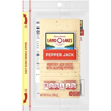Land O Lakes Pepper Jack Cheese, Packaged Sliced Cheese, 8 oz, 10 slices