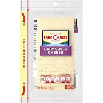 Land O Lakes Baby Swiss Cheese, Packaged Sliced Cheese, 6 oz, 8 slices