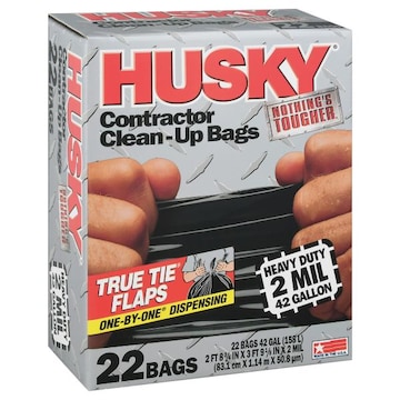 Husky Clean-Up Bags, Contractor, True Tie Flaps, 42 Gallon