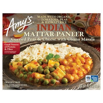 Amy's Amy's Frozen Indian Mattar Paneer, Non-GMO, Gluten free, 10 oz.