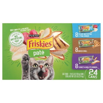 Friskies Cat Food, Ocean Whitefish & Tuna Dinner, Mixed Grill, Turkey & Giblets Dinner, Pate