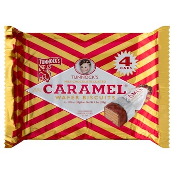 Tunnocks Wafer Biscuits, Caramel, Milk Chocolate Coated