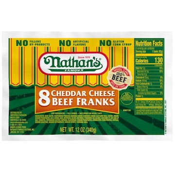 Nathan's Cheddar Cheese All Beef Franks, Cheddar Hot Dogs