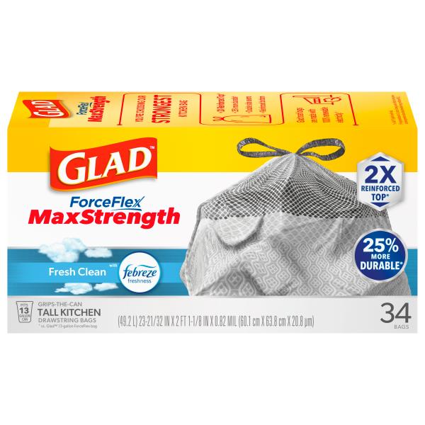 Glad Force Flex Max Strength Tall Kitchen 13 Gallon Fresh Clean