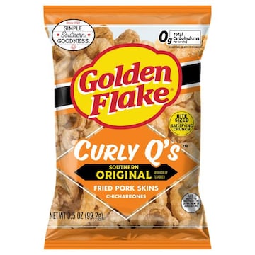 Golden Flake Curly Q's Pork Skins, Southern Original, Fried