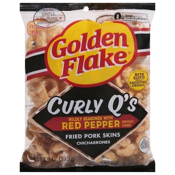 Golden Flake Curly Q's Chicharrones, Red Pepper, Bite Sized