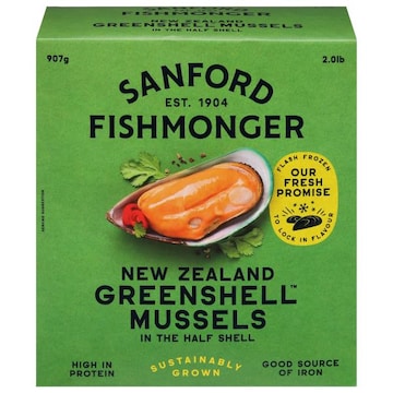 Greenshell Mussels, Frozen, Farm Raised